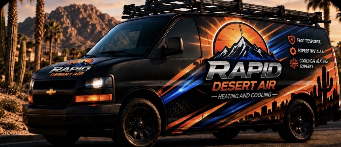 Rapid Desert Air service van in the Arizona desert